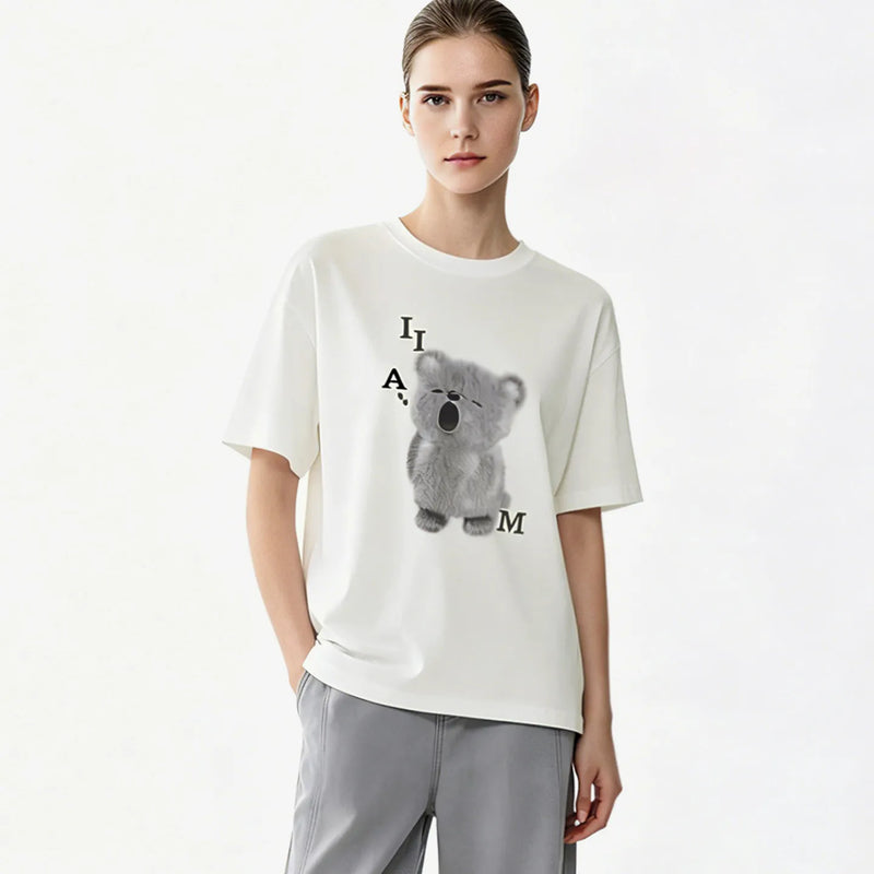 Amii Short Sleeve T-Shirt 2026 Summer New Round Neck Printed Stretch Cotton Tee Shirt Loose Fit Casual Top For Women 12642008