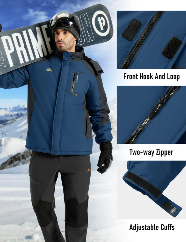 TACVASEN Men's Winter Parka Ski Jackets Waterproof Fleece Lined Snow Coats Padded Daily Hiking Outdoor Thermal Hooded Jackets