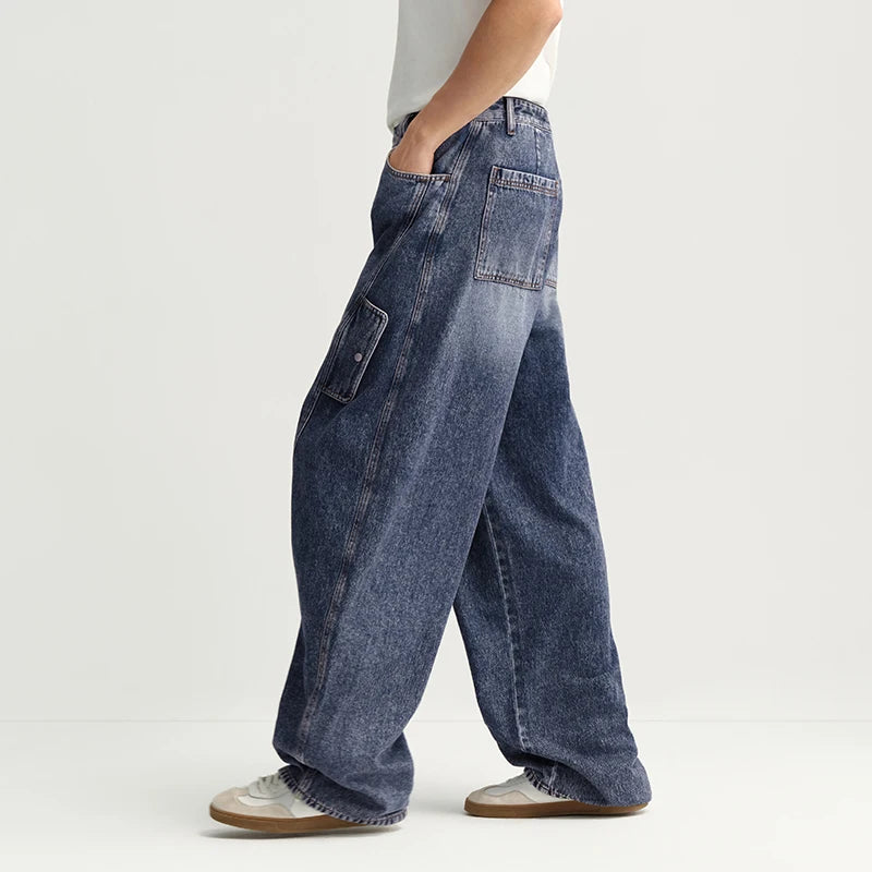Semir Men Jeans 2026 Retro Washed Wide Leg Cargo Curved Barrel Loose 2026 Autumn Denim Pants Slim Look Street Casual Style