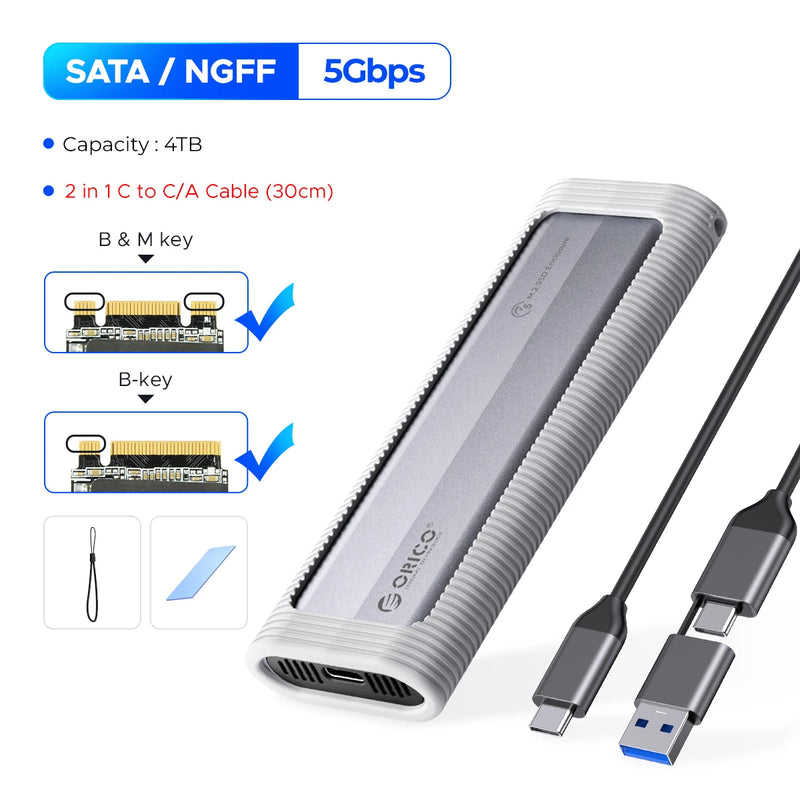 ORICO M.2 NVMe SATA SSD Enclosure Tool-Free USB External 10Gbps M.2 NVMe to USB Adapter Support UASP for PCIe NVMe and SATA SSD
