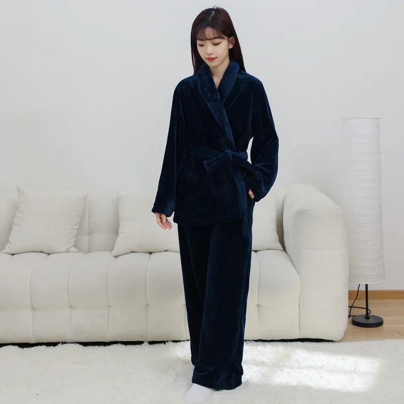 Autumn Winter Plush Thick Pajamas For Women Warm Flannel Ladies Home Wear Clothes Long Sleeved Pyjama Set Pijama Mujer Invierno
