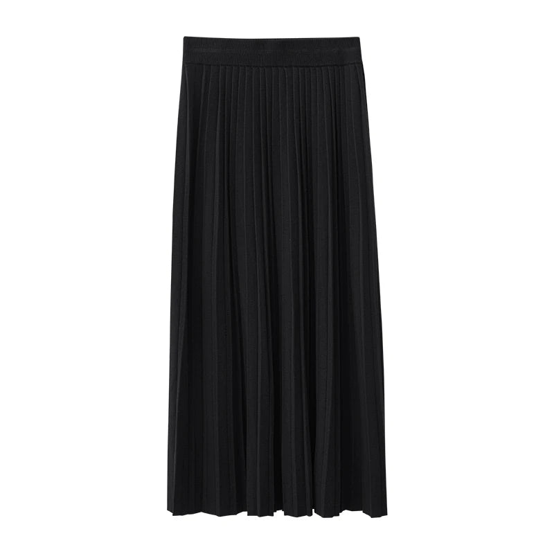 Amii Women's A-Line Pleated Midi Skirt Elastic Waist Loose Fit Knit Casual Commuter Minimalist Autumn 2026 Women Skirts 12623156