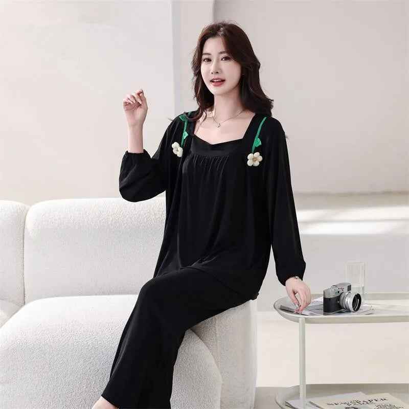 XL-6XL Spring Autumn Cotton Women's Pajamas Set New Long Sleeve Sleepwear Sleeping Suit Casual Ladies Nightwear Pyjamas Femme