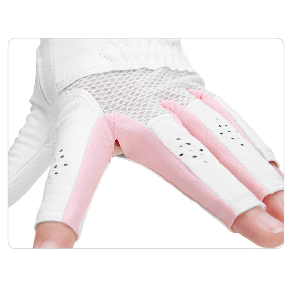 Golf Women's Gloves Super Fiber Cloth Breathable Exposed Fingers Wear Resistant Anti Slip Color Blocking Soft Durable ST031