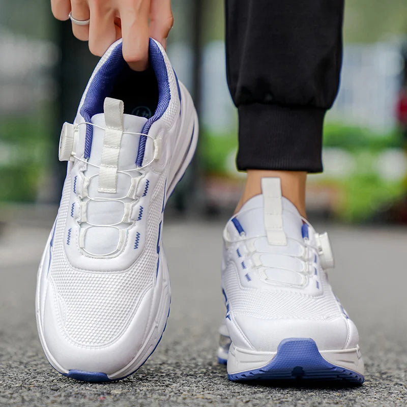 Men's Casual Sneakers Four Season Outdoor Racing Full Palm Air Cushion Running Shoes Breathable Rotary Buckle Speed Sports Shoes