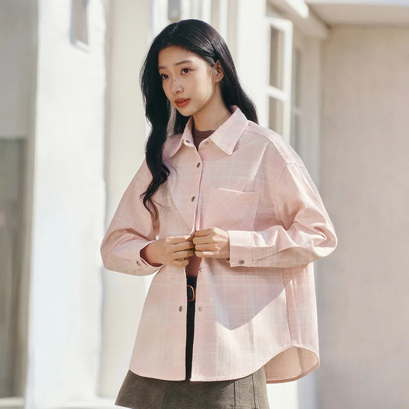 Semir Soft Shirt Women Spring 2026 Plaid Denim Loose Casual Comfortable Daily Wear Versatile Stylish Blouse
