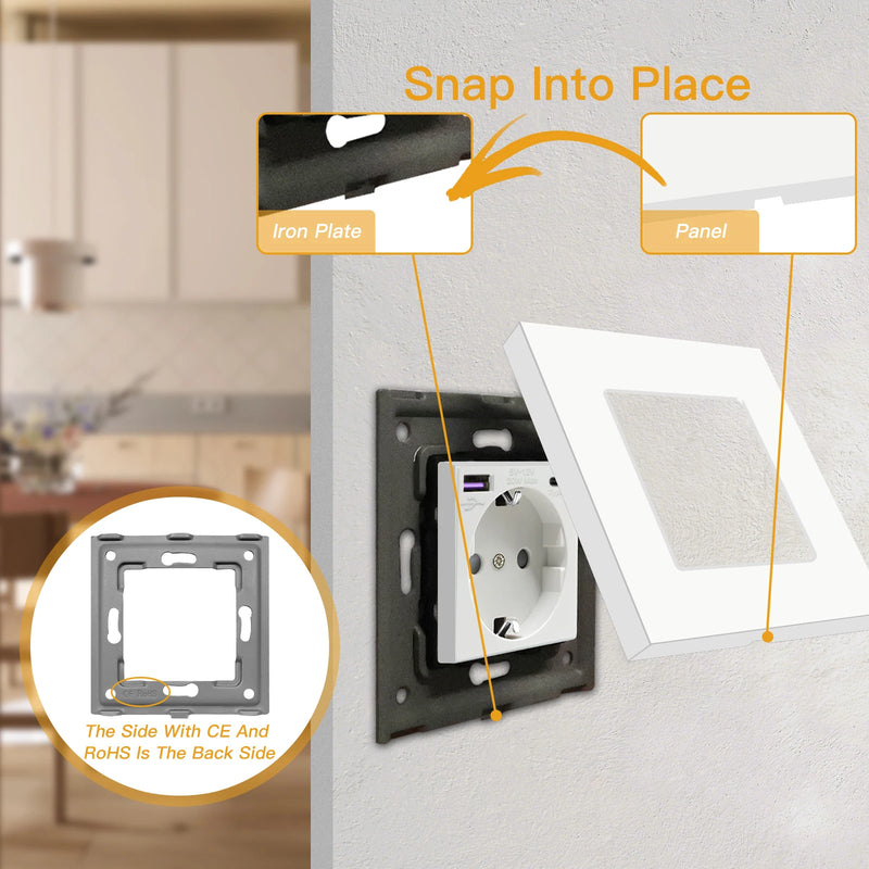 BSEED Single Wall Socket USB Type-C Fast Phone Charge Port Socket 20W Triple Power Plugs Plastic Panel Four Frame Outlets