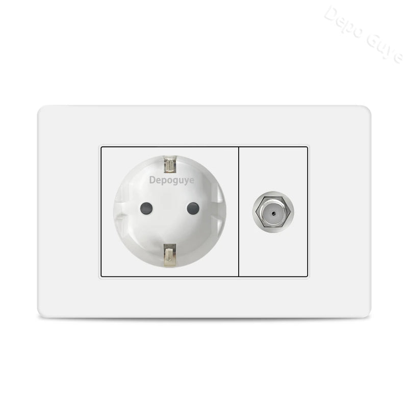 EU Korea Power Plug with 16A Usb Wall Socket,Electric 2Way Light Switch Panel,Universal USB Type-C 20W Fast Charging Outlet 220V