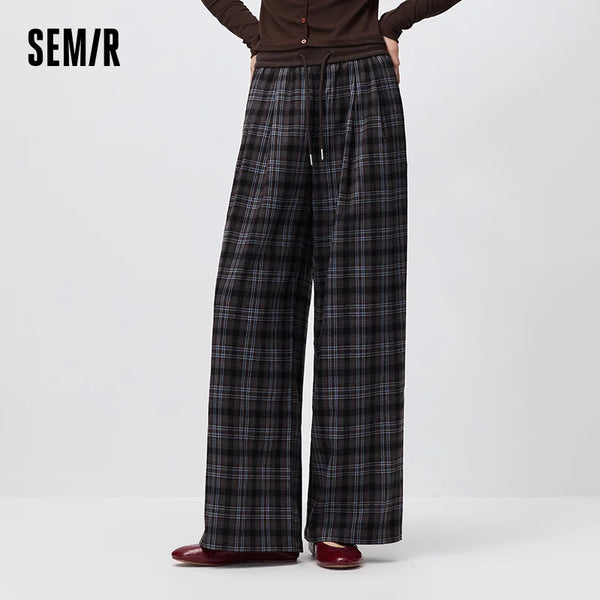 ខោ Semir សម្រាប់នារី រាងក្រឡាចត្រង្គ ជើងធំទូលាយ រលុង សមសម្រាប់រដូវស្លឹកឈើជ្រុះ ឆ្នាំ២០២៦ ខោបែប Vintage សម្រាប់ទីក្រុង ខោចង្កេះខ្ពស់ ខោរលុង ស្លៀកប្រចាំថ្ងៃ