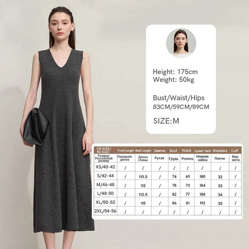AMII Womens Dresses 2026 Autumn New Casual Elegant Ladies Clothing V-neck Sleeveless Knitted A-shaped Dresses For Woman 12543159