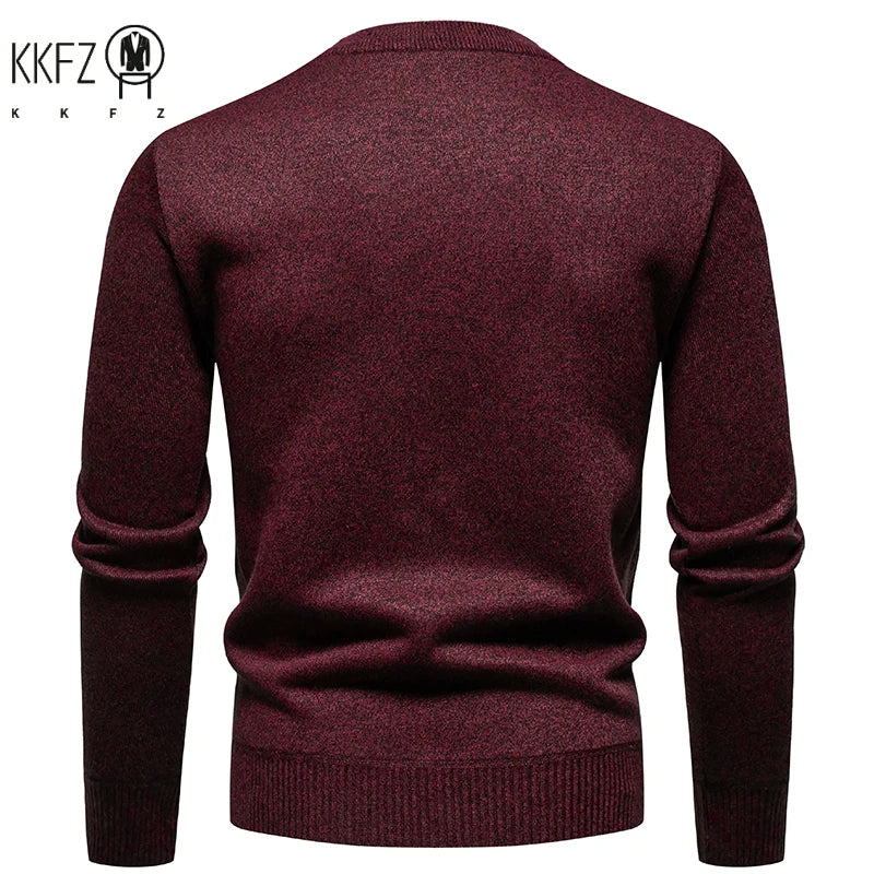 Semi Formal Male Winter Sweater Thick Fleece Lining Geometric Diamond Woven Pattern Crew Neck Long Sleeve Top
