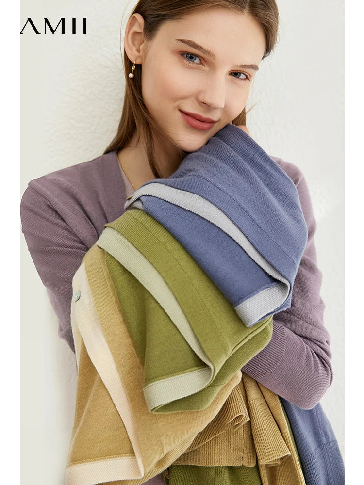 អាវក្រៅ Amii Minimalism Woolen Cardigan សម្រាប់ស្ត្រី រដូវស្លឹកឈើជ្រុះ ឆ្នាំ២០២៤ អាវក្រៅការិយាល័យថ្មី V-neck លាយបញ្ចូលគ្នាក្លែងក្លាយពីរ 12443205