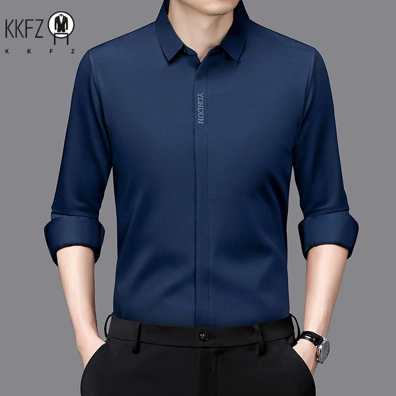 New Men's Business Casual Long Sleeved Solid Color Shirt Wrinkle Resistant Wrinkle Free Comfortable All Season Versatile Top