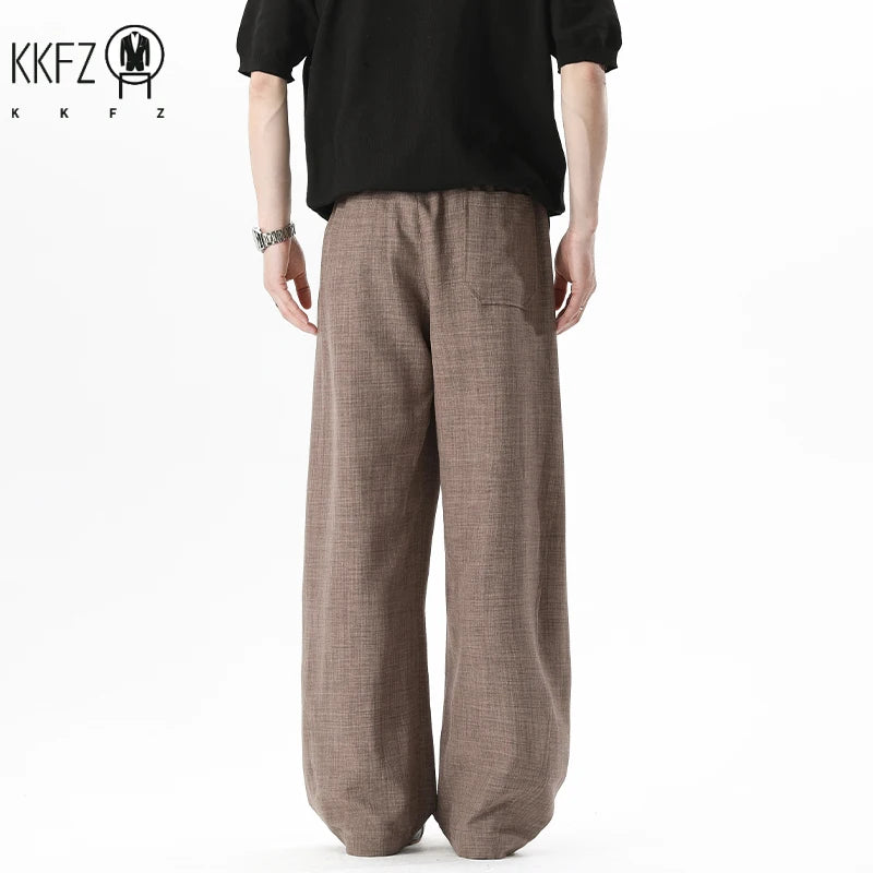 Men Linen Blend Baggy Harem Trousers Elastic Drawstring Closure Relaxed Tapered Shape For Leisure And Daily Wear