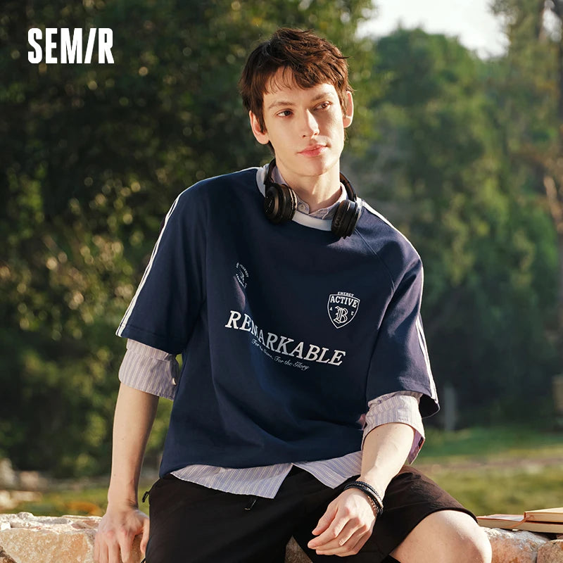 Semir Men Tshirt Cotton American Sport Knit Trendy Street Casual Top 2026 Summer Soft Comfortable Wear