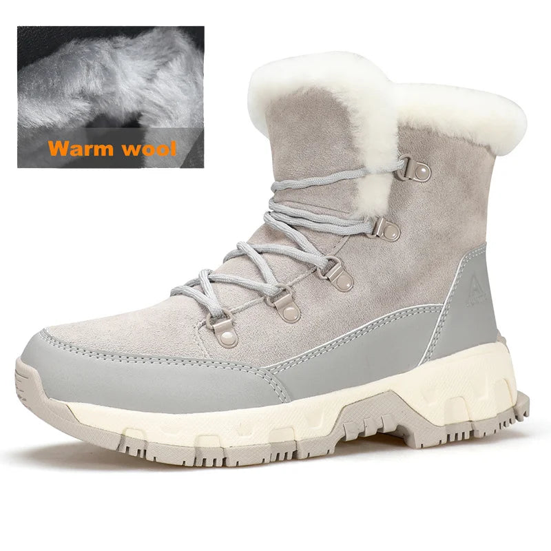 HUMTTO Women's Hiking Boots Winter Leather Snow Trainers Luxury Designer Trekking Boots Outdoor Casual Shoes 2024 Woman Sneakers