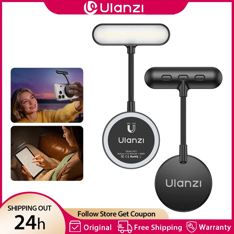 ភ្លើងទូរស័ព្ទ Ulanzi M10 ម៉ាញេទិក អាចបត់បែនបាន ពីរពណ៌ 2500-4500K 400mAh ភ្លើងបំពេញអាចលៃតម្រូវបាន 5 កម្រិត សម្រាប់ Iphone 17 16 Android iPad