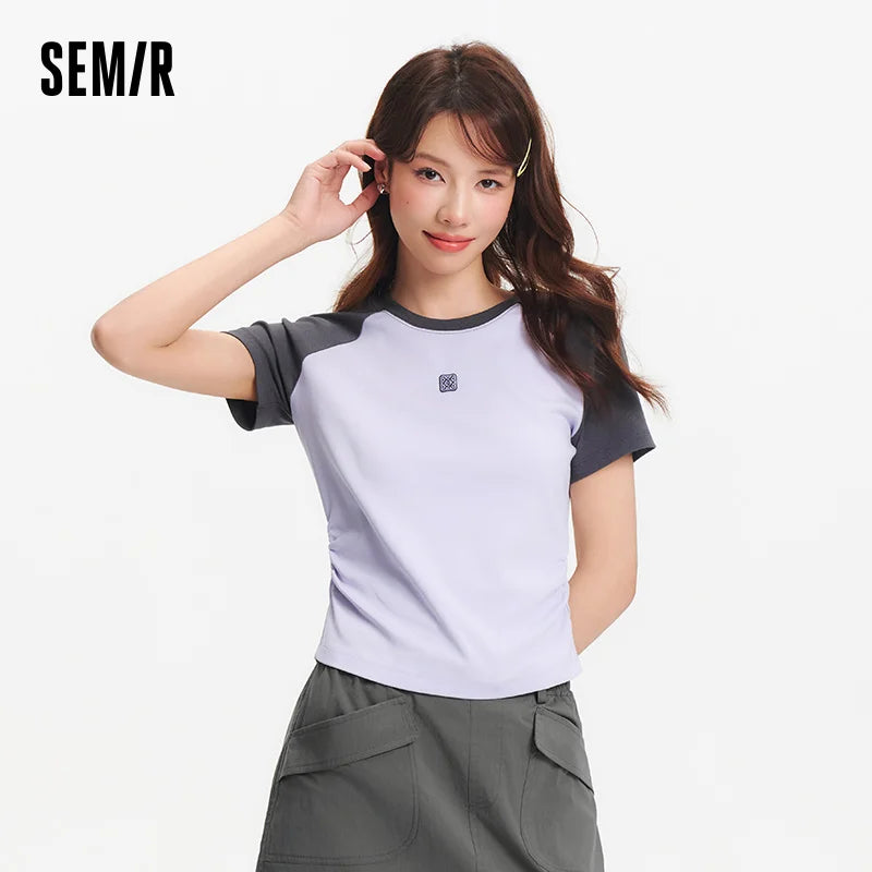 Semir Womens Tshirt 2026 Color Block Raglan Sleeve Slim Cool Feeling Slim Fit Casual Soft Daily Wear