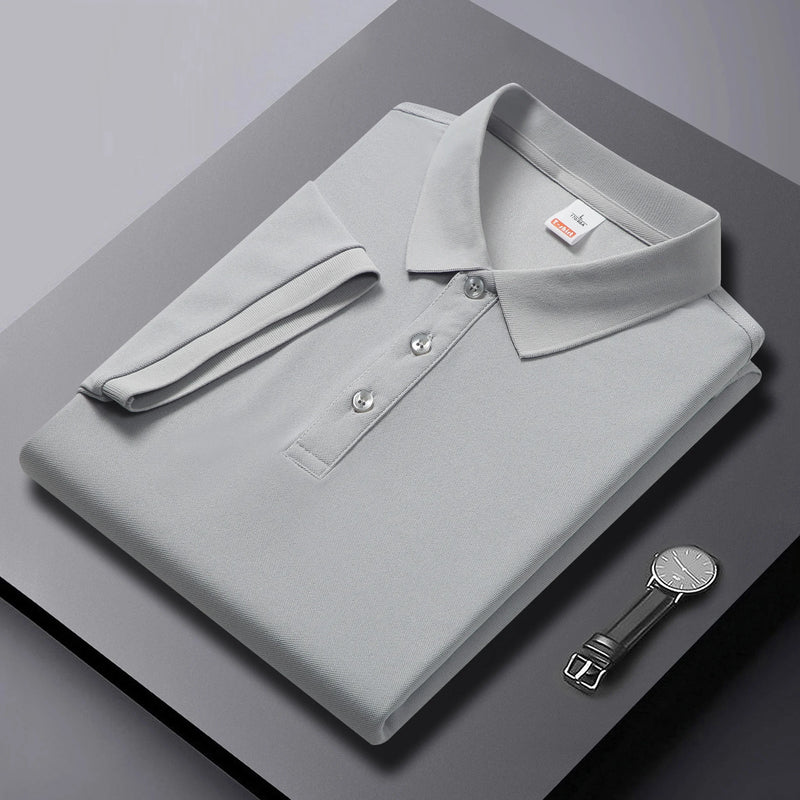 Outdoor Leisure Polo Top For Men Short Sleeve Lapel Neck Three Button Placket Comfortable Solid Texture Fabric