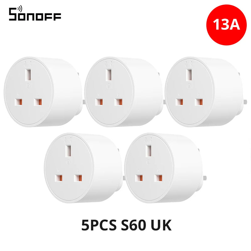 SONOFF S60 13A UK Wi-Fi Smart Socket iPlug 1-5PCS Power Monitoring Timer Smart Scene Remote Control eWeLink Alexa Google IFTTT