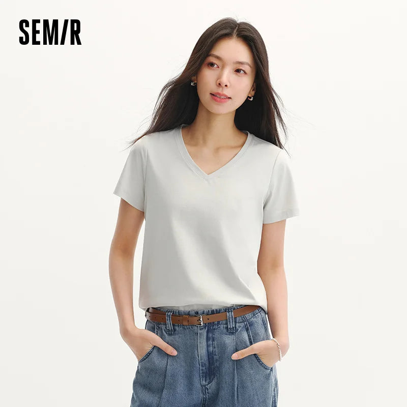 Semir Womens Tshirt 2026 Solid Color V Neck Regular Shoulder Moisture Wicking Quick Dry Antibacterial