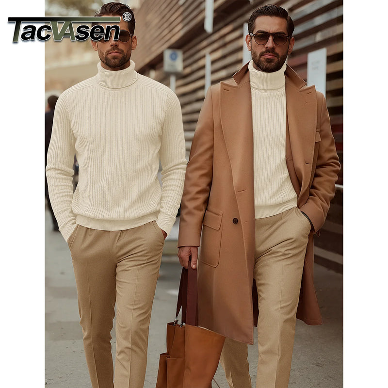 TACVASEN Men's Knit Turtleneck Sweater Thicken Ribbed Long Sleeve Solid Pullover Casual Fall Winter Thermal Soft Tops Streetwear
