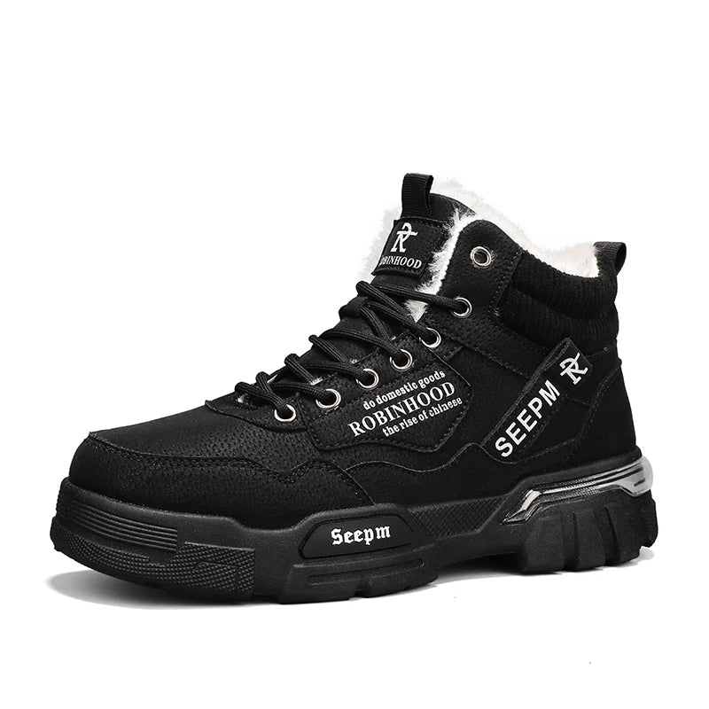 Men's cotton boots New winter warm plus velvet outdoor casual boots fashion soft-sole anti-slip comfort high-top snow work boots