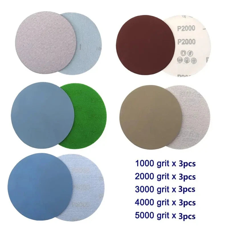 SEAMETAL 15PCS 125mm Inches Grit 1000 2000 3000 4000 5000 Sanding Discs Hook Loop Sandpaper Round Disk for Car Accessories