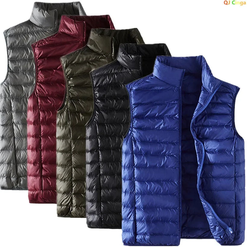 Mens Blue Standing Collar Light/Thin Sleeveless Vest Jacket, Wine Red Black Gray Green Available, Asian Size Casual Waistcoat