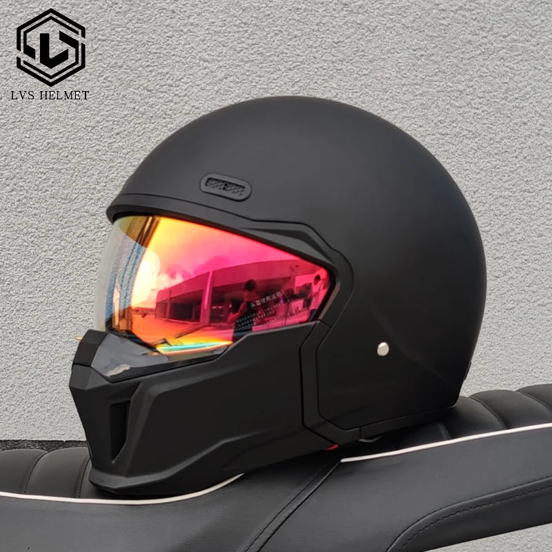 DOT approves adult retro motorcycle helmet modular detachable combination full helmet detachable semi covered pilot helmet