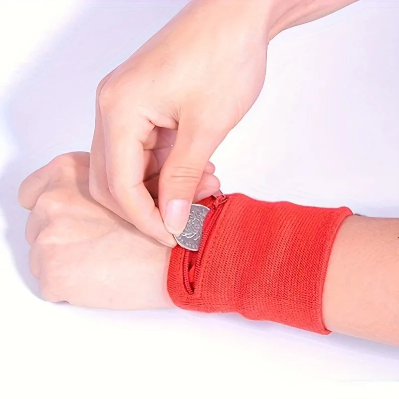 1pc Solid Color Zippered Wrist Wallet & Cash Holder - Stretchable Wristband Suitable for Running, Gym, Outdoor Activities