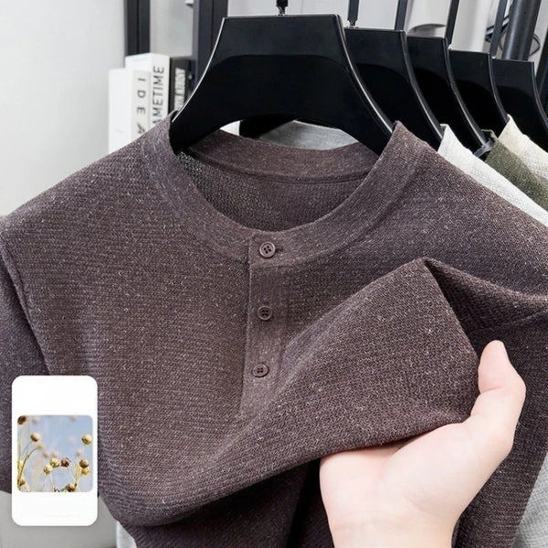Breathable Men's Linen Blend Short Sleeve Henley - Tencel Ribbed Knit | Summer Casual Solid Color Tee