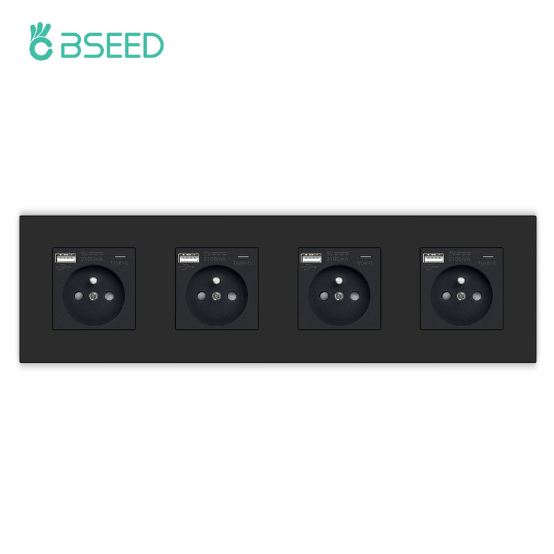 BSEED French Wall Power Socket Dual USB Type-C Charging Interface for Phone/PC Plastic Frame French Electric Outlet 250V