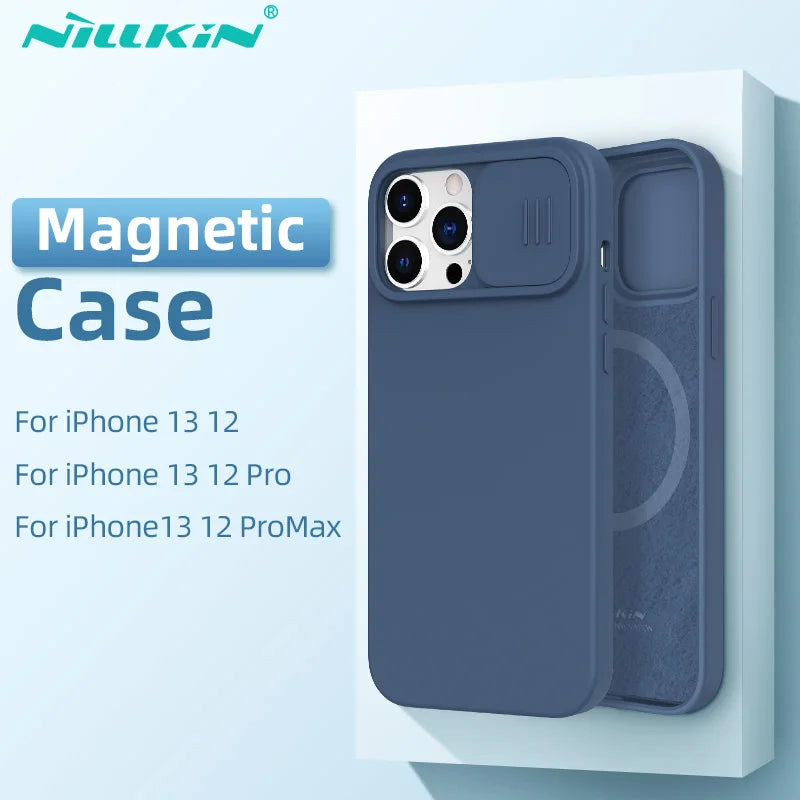 NILLKIN Magnetic Case For iPhone 14 Pro Max Liquid Silicone Soft Case For iPhone 13 ProMax Case Slide Camera Protection Cover