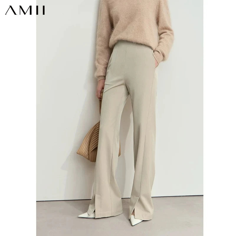 ខោ AMII ពណ៌ខ្មៅបែប Minimalist ឆ្នាំ ២០២៦ រដូវរងាថ្មីសម្រាប់នារី ចង្កេះខ្ពស់ ខោធម្មតាសម្រាប់ធ្វើដំណើរ ខោហោប៉ៅ 12414009