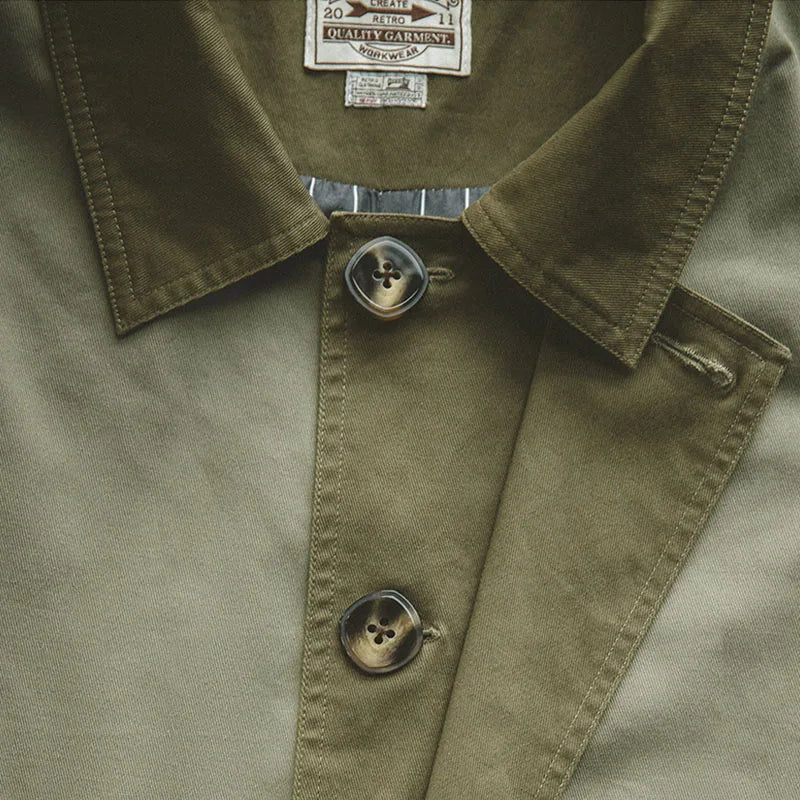 អាវធំ Maden Casual Balmacaan Trench Coat រាងរលុងពណ៌បៃតង Windbreaker Heavyweight Twill Vintage Long Jackets សម្រាប់រដូវស្លឹកឈើជ្រុះ និងរដូវរងារបស់បុរស