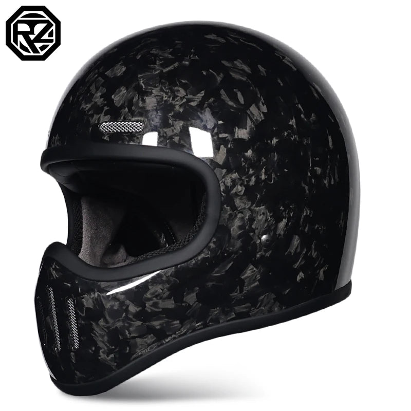 ORZ Retro Motorcycle Helmet Carbon Fiber/Fiberglass Material Cruising Devil Knight Heavy Motorcycle Full Helmet 801 M-XL