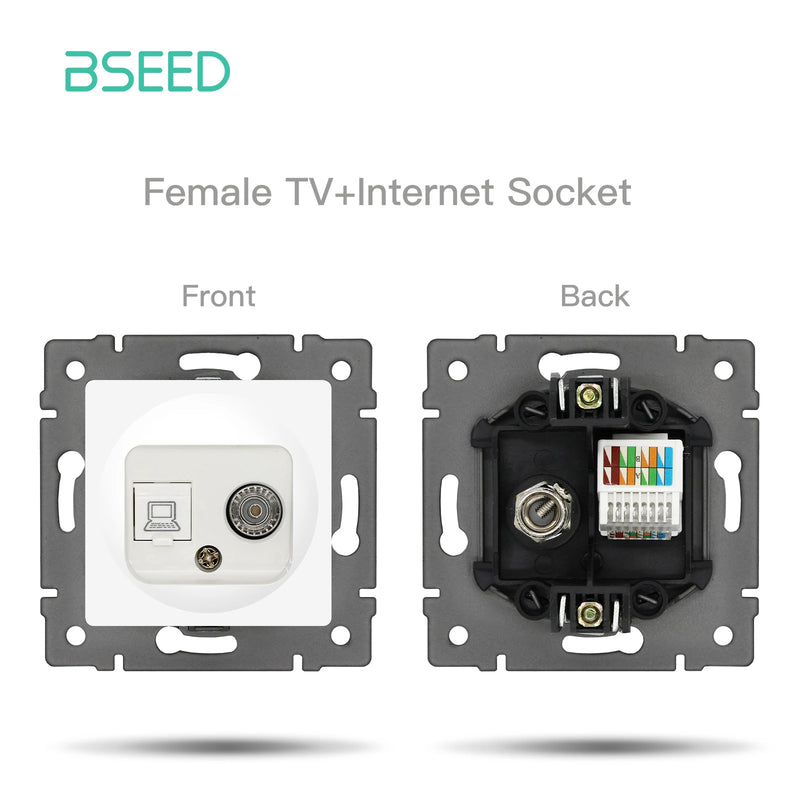 BSEED Wall Button Switch 1/2Gang USB Type-C Wall Socket Module Part Internet TV Telephone Socket Plastic Frame DIY Function Part