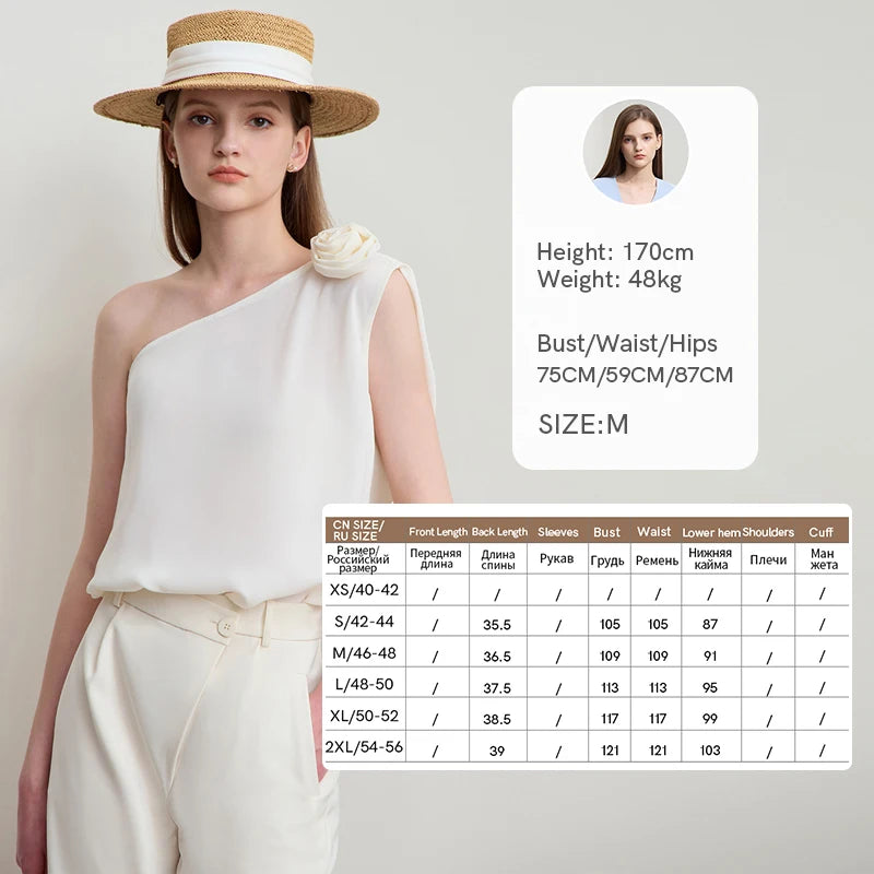 Amii Minimalist Casual Light Luxury Chiffon Shirt Women 2026 Summer New Party Stereo Flower Slant Neck Shoulder Blouses 12542144