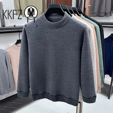 Daily Commute Crew Neck Knitwear Male Long Sleeve Fine Smooth Knit Rib Trim Versatile Autumn Layering Basic Clothing