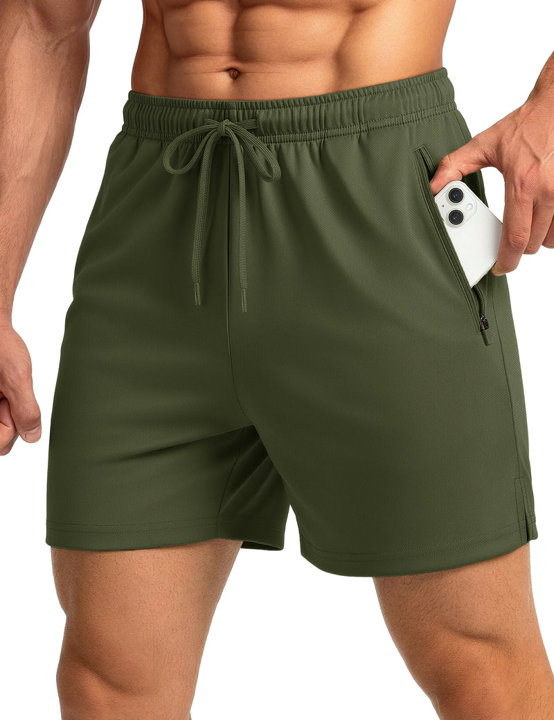 TACVASEN Men's Athletic Running Shorts Mesh Quick Dry Lightweight 5 inches Drawstring Gym Workout Shorts with Zipper Pockets