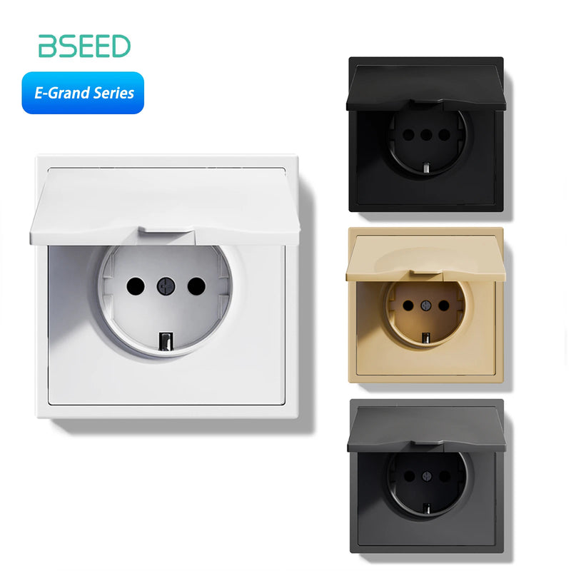 BSEED EU Standard Wall Power Socket With Cover Electrical Outlets Waterproof Wall Plug White Black Plastic Frame 16A