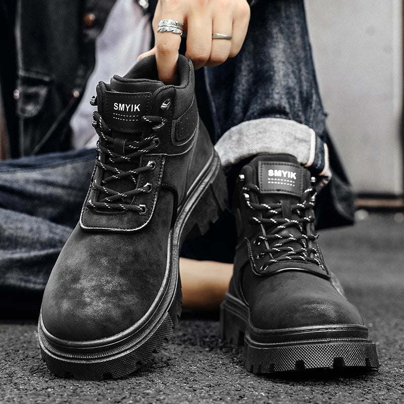 Men's boots autumn winter new fashion casual yellow boots anti slip soft sole comfort outdoor boots youth high top tooling boots