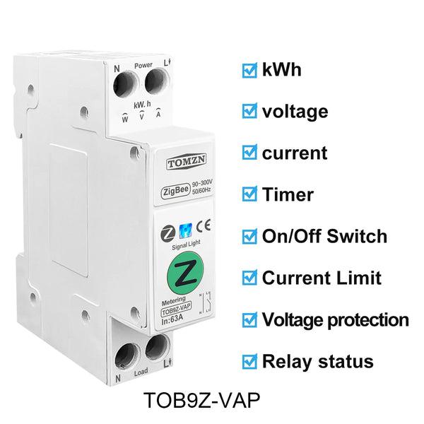 TOMZN Zigbee 63A 1P+N WIFI Smart Switch Energy Meter Kwh Metering Monitoring Circuit Breaker Timer Relay MCB TUYA Smartlife