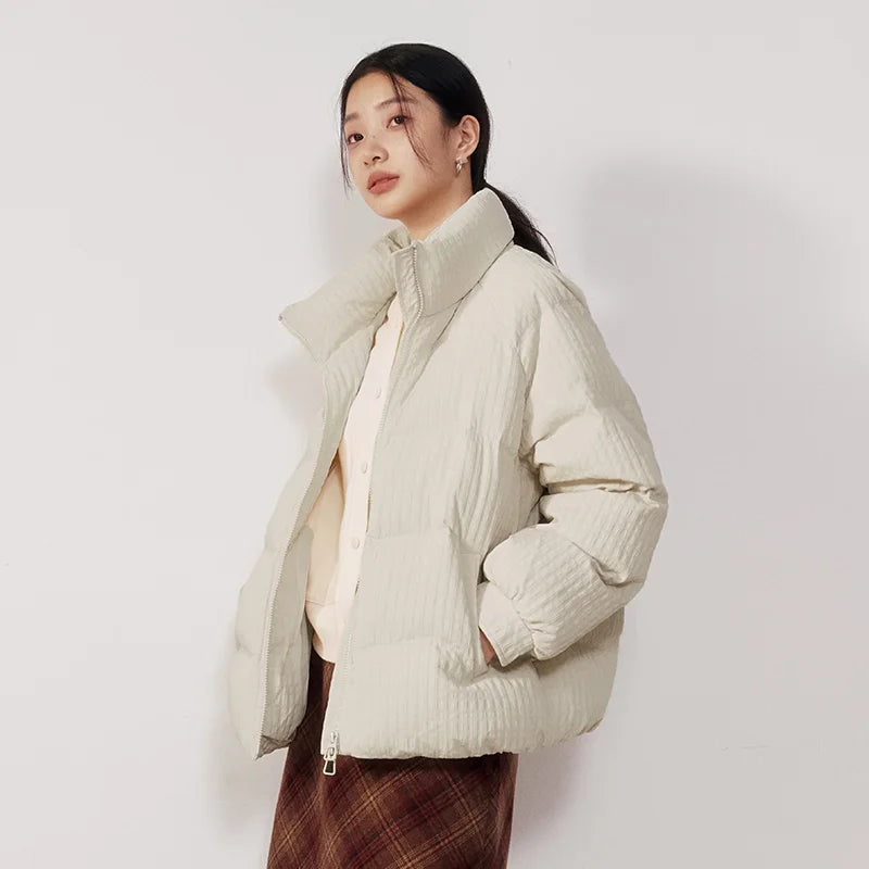 Semir Textured Down Coat Raglan Sleeve Women 2026 Winter Loose Fit Warm 80 Fill Power Soft Comfortable Casual Fashion Outerwear