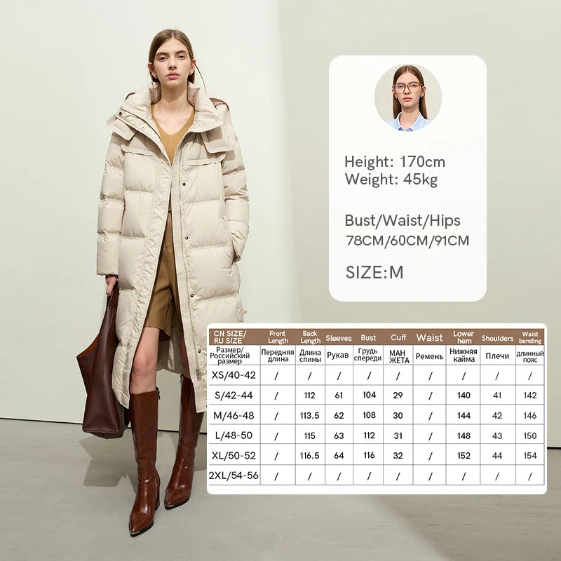 AMII Hooded Down Coats 2026 Winter New Warm With Belt Puff Duck Jacket Women Turtleneck Solid Versatile Slim Long Coat 12524003