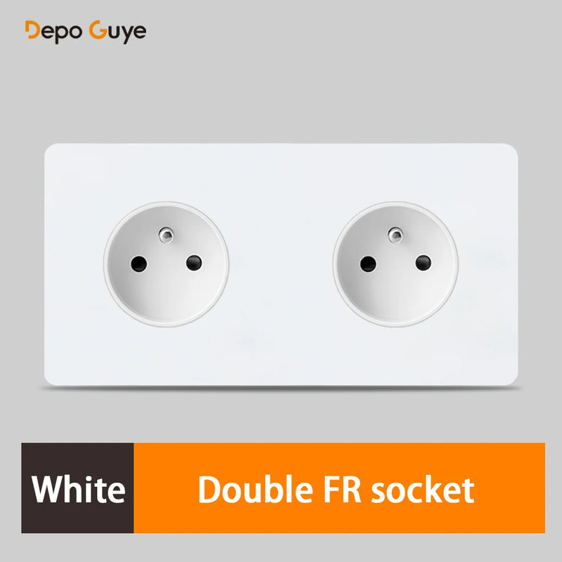 172 Type Retro Double EU French Metal Wall Power Socket Panel,Black/White Brushed Stainless Steel Antique Outlet Brass For Home