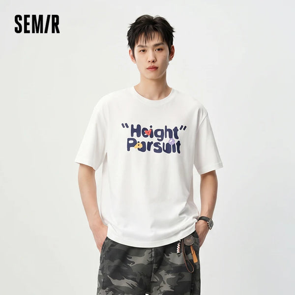 អាវយឺត Semir សម្រាប់បុរសនិងស្ត្រី ដៃខ្លី ទាន់សម័យ បោះពុម្ពអក្សរក្រាហ្វិក រដូវក្តៅ ឆ្នាំ២០២៦ អាវកមូល ម៉ូដធម្មតា