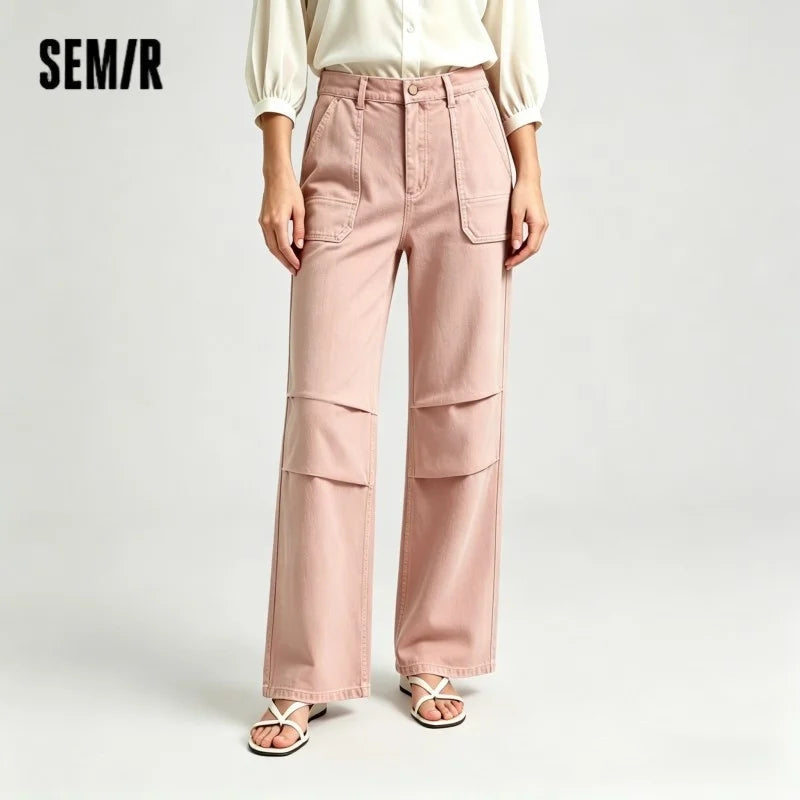 Semir Women Pants Denim Drawstring Cool Feeling Loose Workwear American Street Style Cool Wide Leg 2026 Summer Fashion Top