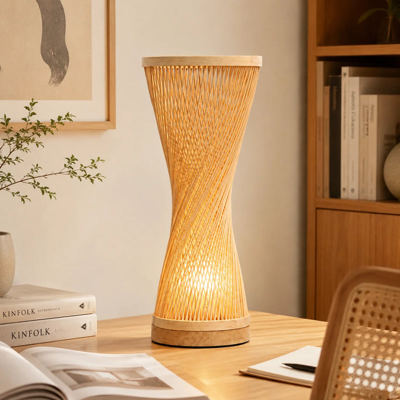 JOYINLED Japanese Style Bamboo Table Lamp Shade,Natural Handmade Lampshade for Table Lamp, Vintage Wicker Light Shade D15 XH35CM